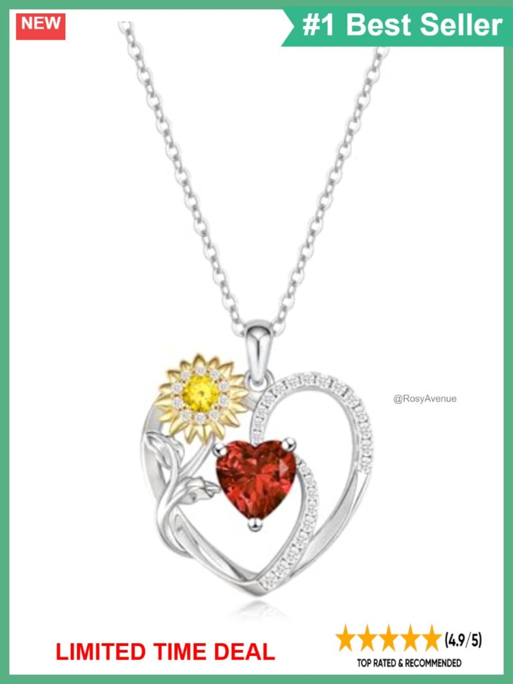 Garnet Heart Pendant Necklace 925 Sterling Silver, 14K Gold Plated